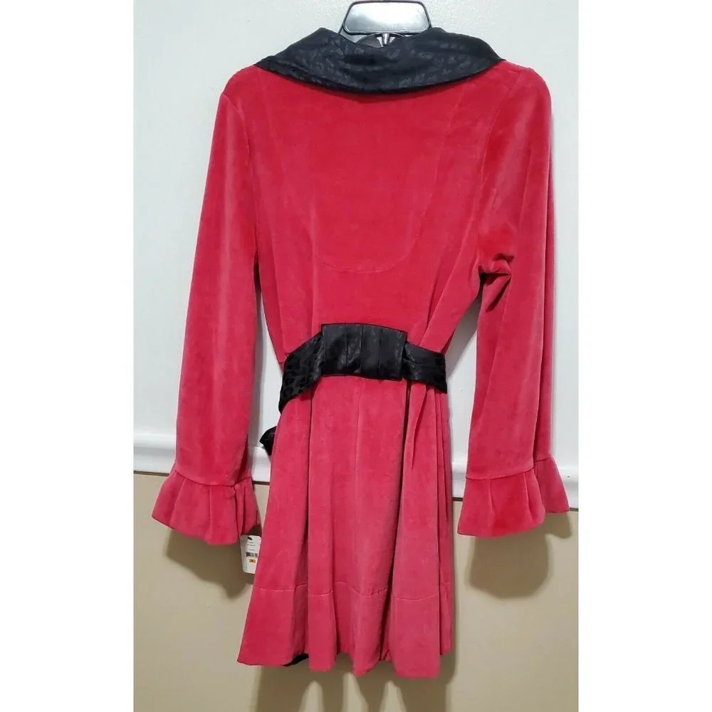 Betsey Johnson Boujie Plush Velour Pink Black Robe - Picture 5 of 12